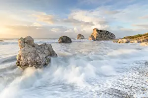Cyprus, Paphos, Petra tou Romiou also known as Aphrodite's Rock at sunrise