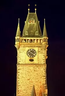 Images Dated 7th July 2009: Czech Republic, Prague; The Astronomical Clock lit up at Staromestke Namesti