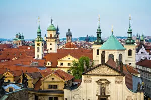Czech Republic, Prague. Buildings in Stare Mesto (Old Town) from Old Town Bridge Tower