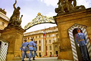 Post Prints: Czech Republic, Prague; A Castle Guard in uniform holding his post at the gate