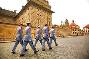 Images Dated 7th July 2009: Czech Republic, Prague; Castle Guards marching in front of the Prague Castle