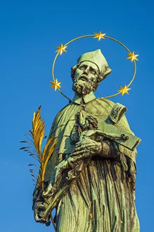 Images Dated 29th November 2018: Czech Republic, Prague, Charles Bridge, Karluv Most over River Vlatava, statue of St