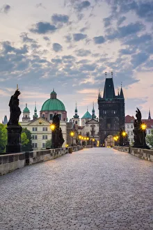 Czech Republic, Prague, Stare Mesto (Old Town). Charles Bridge at dawn
