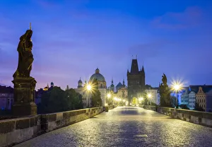 Czech Republic, Prague, Stare Mesto (Old Town). Charles Bridge at dawn