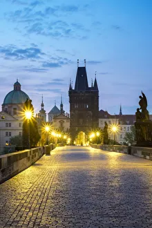 Czech Republic, Prague, Stare Mesto (Old Town). Charles Bridge at dawn