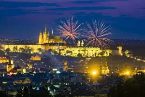 Images Dated 27th May 2016: Czech Republic, Prague, Vinohrady. Fireworks over Prague Castle, Prazsky Hrad