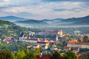 Czech Republic, South Bohemian Region, Cesky Krumlov at dawn