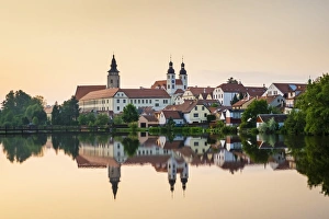 Images Dated 25th May 2016: Czech Republic, Vysocina Region, Telc. View of town and Church of The Name of Jesus