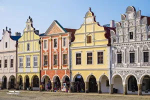 Czech Republic, Vysocina Region, Telc. Facades of Renaissance and Baroque houses