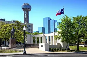 Dallas Prints: Dallas, Dealey Plaza, Statue Of George Bannerman Dealey, Site of the Kennedy Assassination