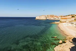 Dalmatia, Croatia, Dubrovnik. View over Banya beech and the old town