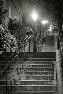 Dark stairs at night, Montmartre, Paris, Ile-de-France, France