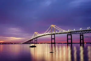 Suspension Bridge Prints: Dawn over Clairborne Pell Bridge, Narragansett Bay, Jamestown, Rhode Island, USA