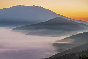 Sunrises Prints: Dawn Mist in Sibillini Mountains National Park, Umbria, Italy
