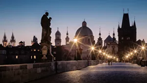 Dawn at the monumental Charles Bridge, Prague, Czech Republic