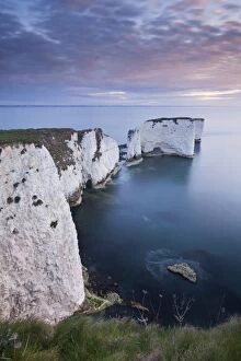 Images Dated 12th April 2012: Dawn over Old Harry Rocks on the Jurassic Coast, Dorset, England. Spring
