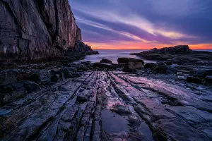 Coastal Landscape Prints: Dawn over rocks at Bald Head in York, Maine, USA