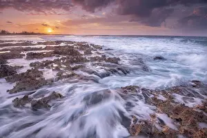 Antilles Prints: Daybreak on the Caribbean Sea along the rugged ironshore of Grand Cayman in the Cayman Islands