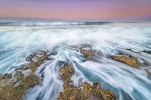 Oceans Seas Prints: Daybreak on the Caribbean Sea along the rugged ironshore of Grand Cayman in the Cayman Islands