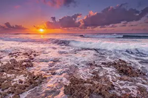 Antilles Prints: Daybreak on the Caribbean Sea along the rugged ironshore of Grand Cayman in the Cayman Islands