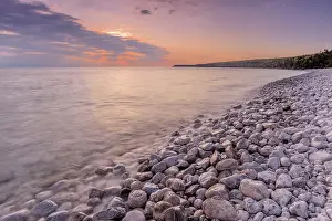 Tobermory Prints: Daybreak on cobblestone beach at Halfway Log Dump on Georgian Bay along the Niagara Escarpment on the Bruce Peninsula