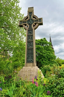 Images Dated 11th August 2022: Dean Ramsay Memorial Cross, with tower of the parish church of St