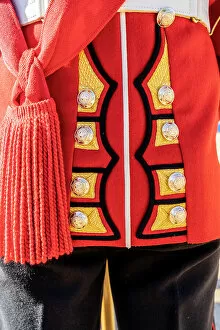 Display Gallery: Deatil of The Queens guards uniform during Beating the Retreat. Westminster, London, England, Uk