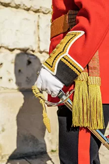 Images Dated 16th August 2022: Deatil of The Queens guards uniform during Beating the Retreat. Westminster, London, England, Uk