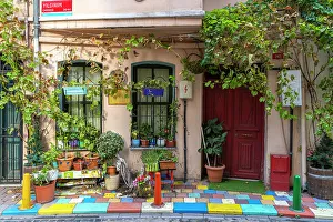 Turkiye Prints: Decorated colorful front yard of house, Balat, Fatih District, Istanbul Province, Turkey