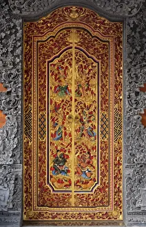Painted Prints: Decorated door in a temple in Ubud, Bali, Indonesia