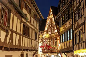 Half Timbered Prints: Decorated Half-timbered houses of La Petite France at Christmas