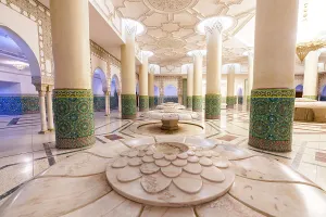Mosque Prints: Decorated marble columns in the ablution room in Hassan II mosque, Casablanca, Morocco