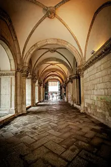 Portico Prints: Decorated vaulted arches in the arcade of the historic Doge's Palace