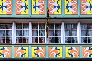 Canton Of Appenzell Prints: Decorations on the facades of village houses, Appenzell, Canton of Appenzell, Alpstein