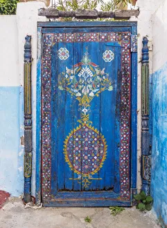 Blue Street Prints: Decorative blue entrance door in Kasbah of the Udayas, Rabat, Rabat-Sale-Kenitra Region