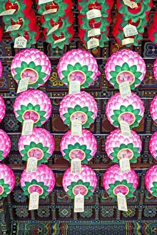 Decorative lanterns hanging inside Bongeunsa Temple in the Gangnam District of Seoul