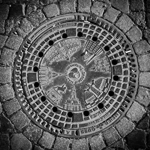 Cast Iron Prints: Decorative manhole cover, Dresden, Saxony, Germany