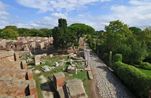 Roman City Prints: The Decumanus Maximus is the main avenue of Ostia Anticaat the mouth of the River Tiber