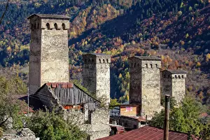 Mestia Prints: Defensive towers in Mestia, Upper Svaneti (Zemo Svaneti), Georgia