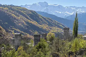Mestia Prints: Defensive towers near Mestia, Upper Svaneti (Zemo Svaneti), Georgia
