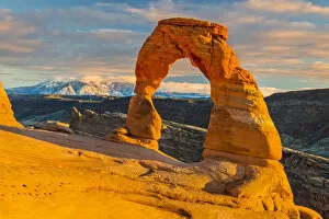 Snowy Gallery: The Delicate Arch at sunset, Arches National Park, Utah, USA