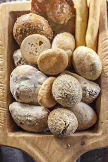 Food Gallery: Delicious basket with bread rolls on an alpine hut in South Tyrol, Italy, South Tyrol, Italy
