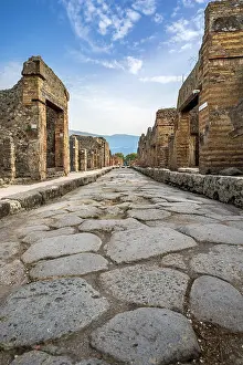 Vesuvius Prints: Via dell'Abbondanza street, Archaeological area of Pompeii, Pompei, Campania, Italy