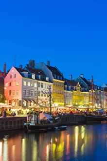 Denmark, Hillerod, Copenhagen. Colourful buildings along the 17th century waterfront