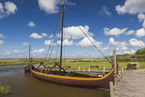 Denmark, Jutland, Hemmet, Bork Vikingehavn, recreated Viking village, Viking ships