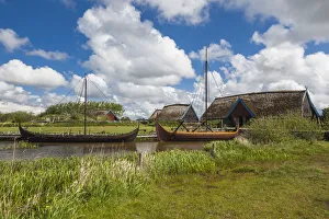 Denmark, Jutland, Hemmet, Bork Vikingehavn, recreated Viking village, Viking ships