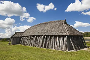 Jutland Prints: Denmark, Jutland, Hobro, Fyrkat, Viking house by 10th century Fyrkat fortress