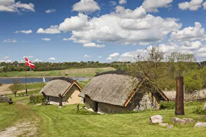 Jutland Prints: Denmark, Jutland, Hobro, Vikingecenter Fyrkat, Viking style farmstead