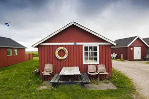Danish Prints: Denmark, Jutland, Ringkobing, old harbor, sheds
