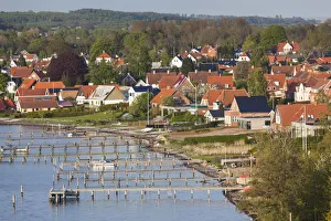 Denmark, Tasinge, Vindeby, elevated town view